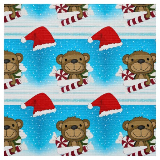 Cartoon Santa Monkey with Santa Red Hat Fabric