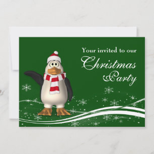 Cartoon Santa Penguin Christmas Party Invitation