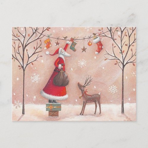 Cartoon Santa Reindee Postcard