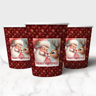 Cartoon Santa Rudolph Funny Christmas Paper Cups
