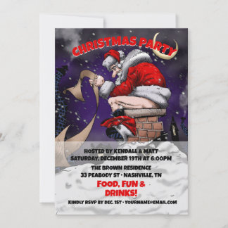 Cartoon Santa sitting on the chimney Invitation