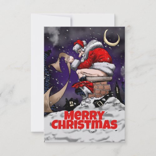 Cartoon Santa sitting on the chimney Thank You Card