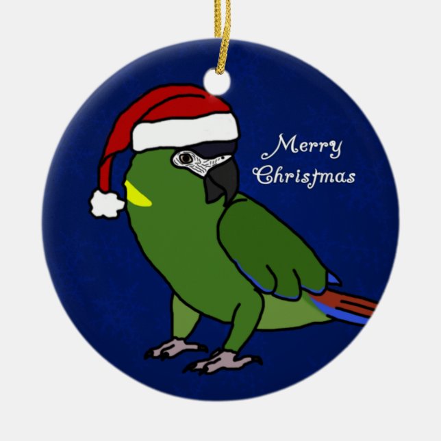 Cartoon Santa Yellow Collared Macaw Ornament (Front)