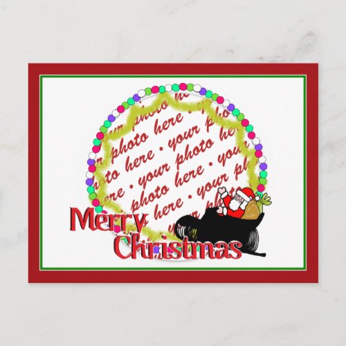 Cartoon Santas Sleigh Ride Photo Frame Holiday Postcard
