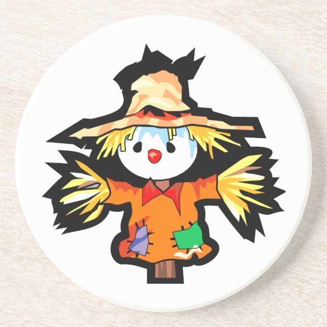 Cartoon scarecrown graphic drink coaster (Front)