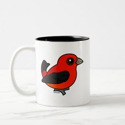 Cartoon Scarlet Tanager Two-Tone Coffee Mug