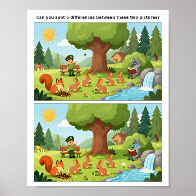 Cartoon Scene Spot the Difference Poster for Kids  (Front)