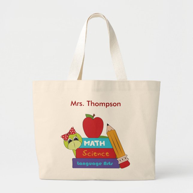 Cartoon School Books Teacher Tote Bag (Front)