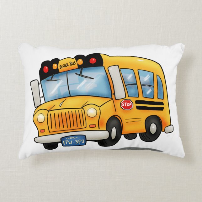 Cartoon School Bus Accent Pillow (Front)