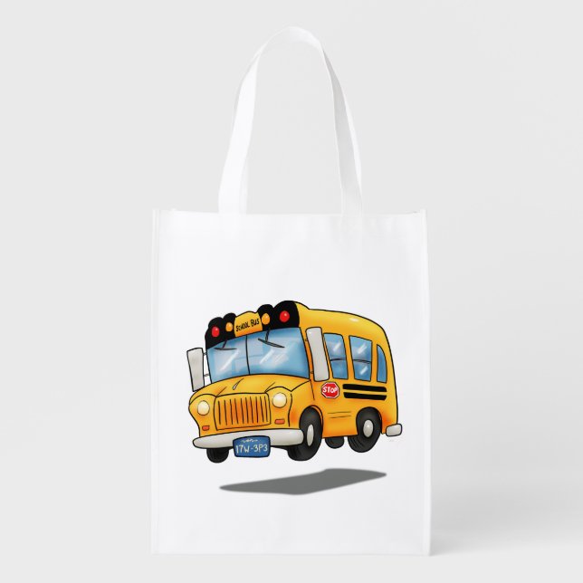 Cartoon School Bus Grocery Bag (Front)