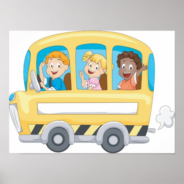 Cartoon School Bus Kids Poster (Front)