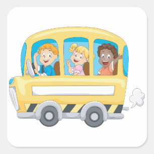 Cartoon School Bus Kids Square Sticker