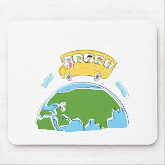 cartoon school bus on earth globe.png mouse pad
