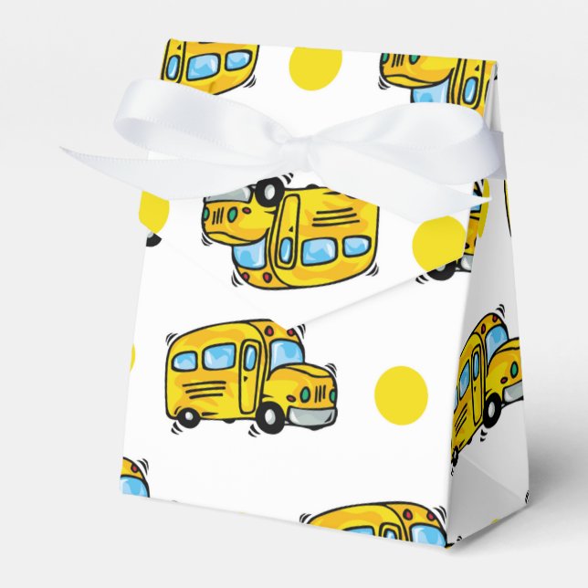 Cartoon School Bus, Yellow & White Polka Dots Favor Boxes (Front Side)