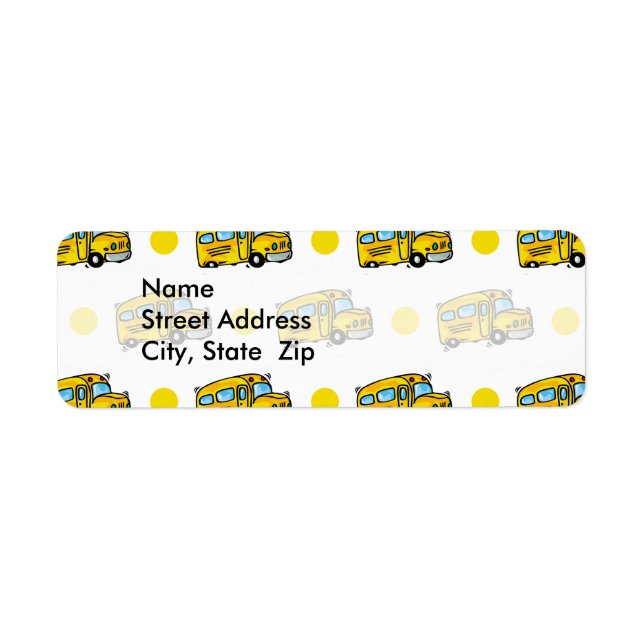 Cartoon School Bus, Yellow & White Polka Dots Label (Front)
