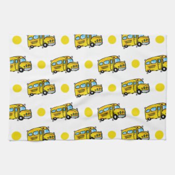 Cartoon School Bus  Yellow & White Polka Dots Towel by Birthday_Party_House at Zazzle