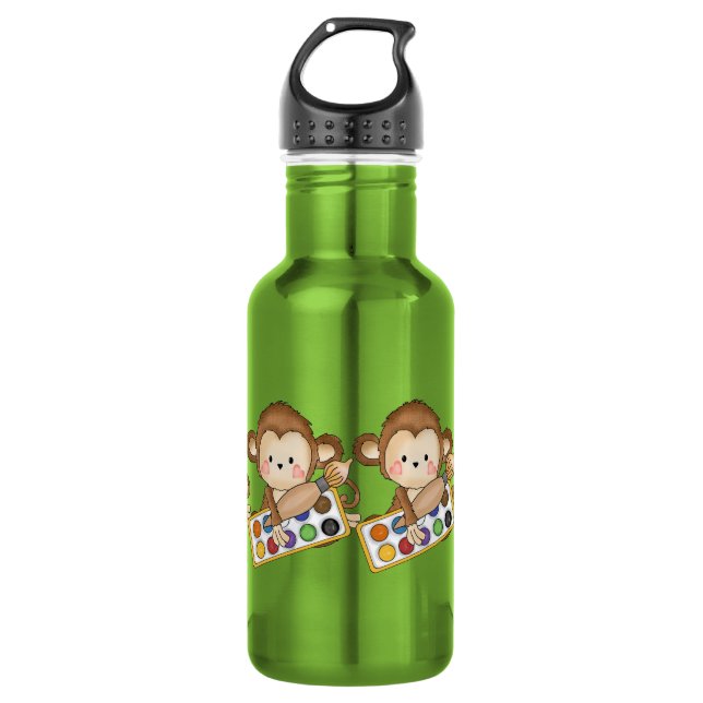 Cartoon School Monkey Stainless Steel Water Bottle (Front)