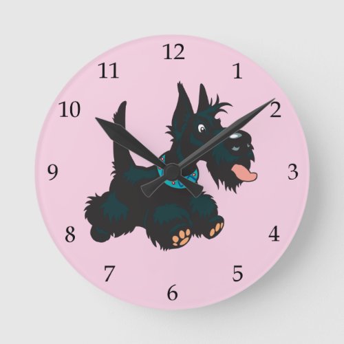 Cartoon scottish terrier round clock