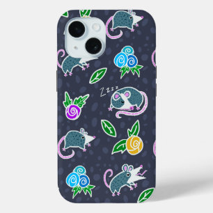 Cartoon Screaming Possum & Flowers iPhone 15 Case