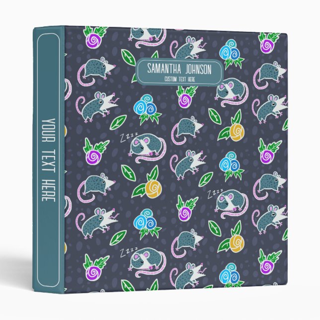 Cartoon Screaming Possum & Flowers Personalized 3 Ring Binder (Front/Spine)