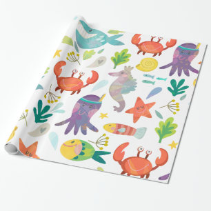 Cartoon Sea Animals Wrapping Paper