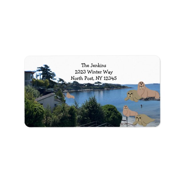 Cartoon Sea Lion and Walrus Address Label (Front)
