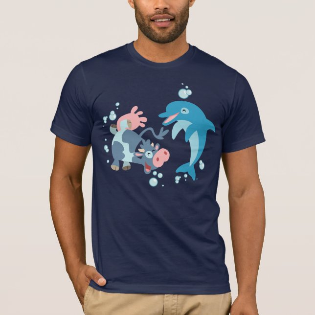 Cartoon Sea Mammals: Seacow and Dolphin T-shirt (Front)