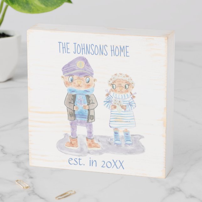Cartoon Sea Otters Newlyweds Home Rustic Sign (In Situ Horizontal)