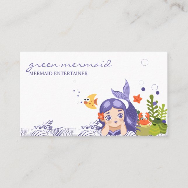  Cartoon Sea Purple Cute Mermaid Business Card (Front)
