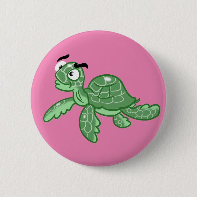 Cartoon Sea Turtle Button (Front)