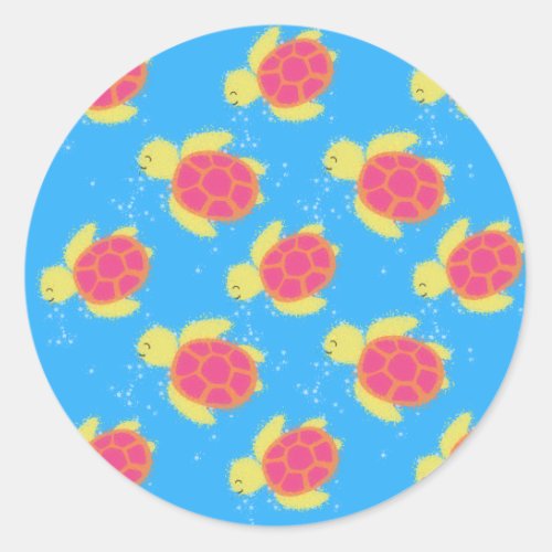 Cartoon Sea Turtle Pattern Classic Round Sticker