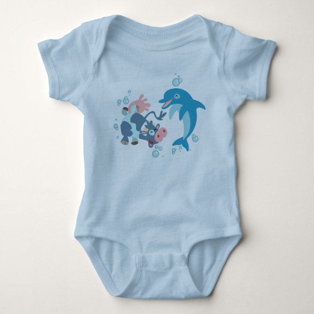 Cartoon  Seacow and Dolphin baby apparel Baby Bodysuit (Front)