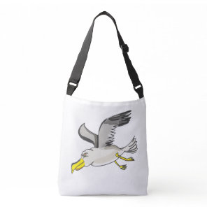 Cartoon seagull flying over head crossbody bag