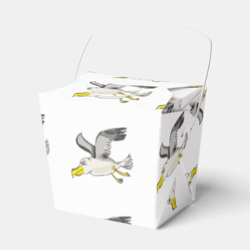 Cartoon seagull flying over head favor boxes