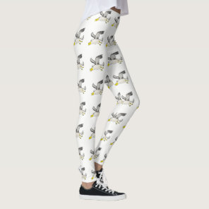 Cartoon seagull flying over head leggings