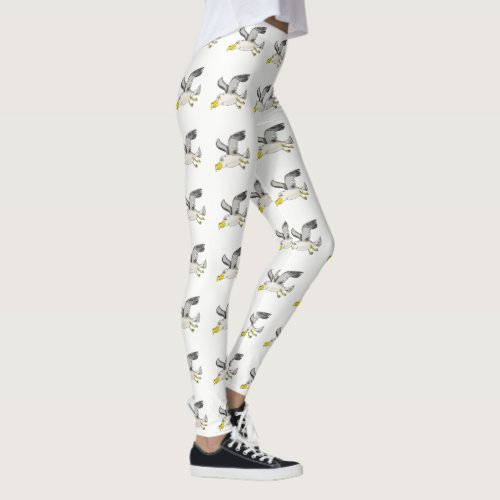 Cartoon seagull flying over head leggings