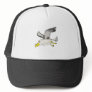 Cartoon seagull flying over head trucker hat