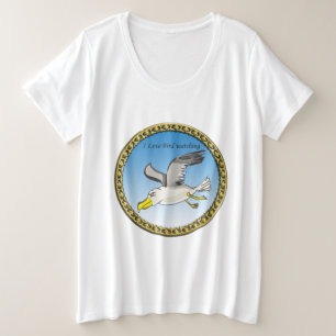 Cartoon seagull flying over head with a gold frame plus size T-Shirt