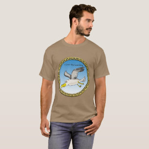 Cartoon seagull flying over head with a gold frame T-Shirt