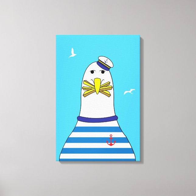 Cartoon Seagull Stolen Your Chips Funny Seaside Canvas Print (Front)