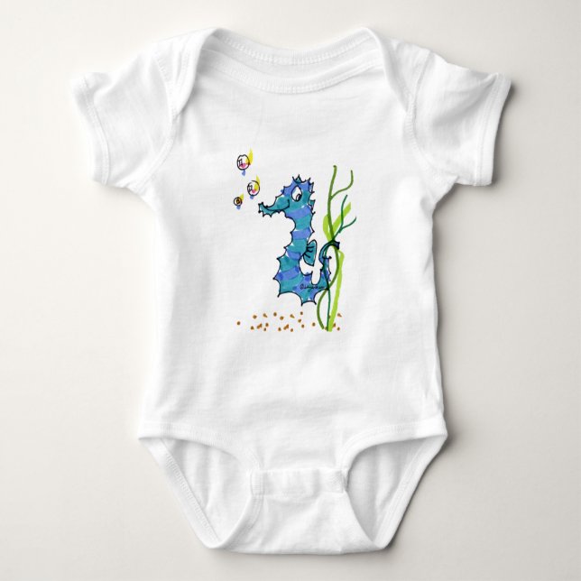 Cartoon Seahorse Cute Baby Bodysuit (Front)