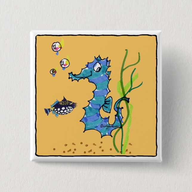 Cartoon Seahorse Cute Button (Front)