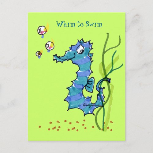 Cartoon Seahorse Cute Whim To Swim Postcard