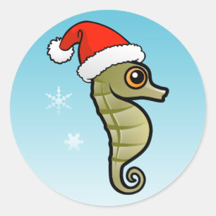 Cartoon Seahorse Santa Classic Round Sticker