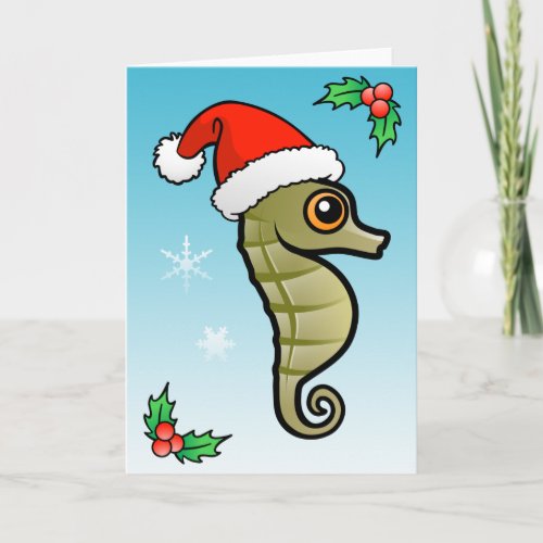 Cartoon Seahorse Santa Holiday Card