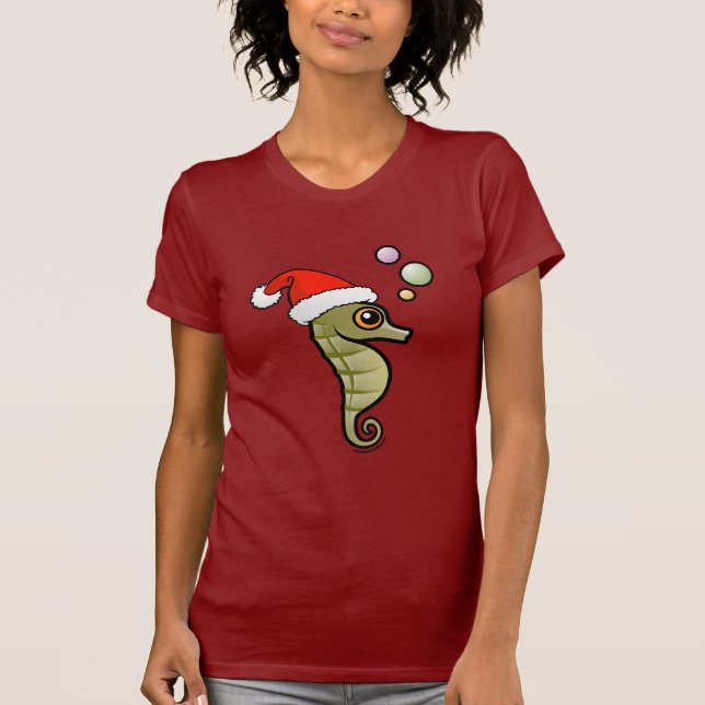Cartoon Seahorse Santa T-Shirt (Front)