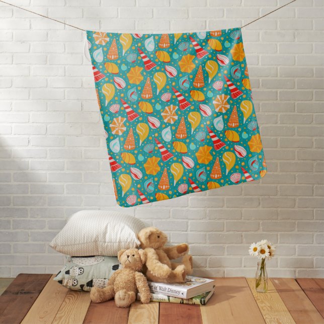 Cartoon seashells with sand and doodle ornament  baby blanket (In Situ)