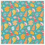 Cartoon seashells with sand and doodle ornament fabric