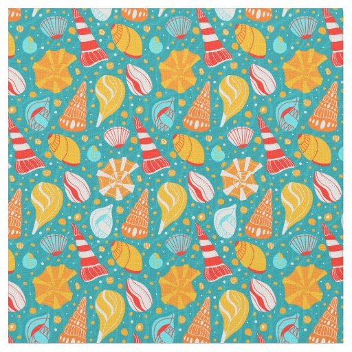 Cartoon seashells with sand and doodle ornament fabric