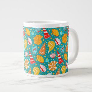 Cartoon seashells with sand and doodle ornament giant coffee mug